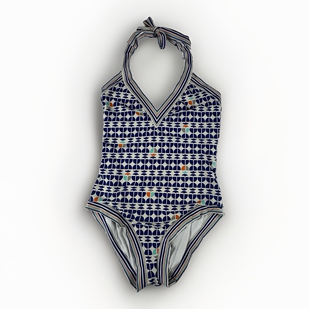 Trina Turk Swimsuit Womens 8 One Piece Halter Geometric Retro Mod Removable Cups